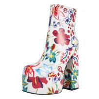 Madingi stori aukštakulniai batai moterims Ruduo Žiema Gėlių Platforminiai Aukštakulniai Ankle Boots Punk Užtrauktukas Stori Platforminiai Batai Mujer44 36 balta
