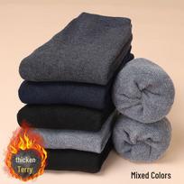 Vyriškos vidutinio ilgio aksominės storos šiltos kojinės (5-10 porų), Laisvo stiliaus totemo dizainas rudeniui ir žiemai 5 Pairs, Size 39-44