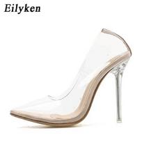 Skaidrūs PVC Permatomos Basutės Perspex Stiletto Aukštakulniai Smailianosiai Moteriški Naktinio klubo Zapatillas De Mujer 35 abrikosas