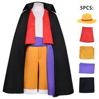 Anime Wano Šalis Beždžionė D. Luffy Cosplay Kostiumas Tranšėjos Paltas Šortai Skrybėlė Uniformos Rinkinys Helovino Vakarėlis Animacinis Kimono Kostiumai L-Full sets