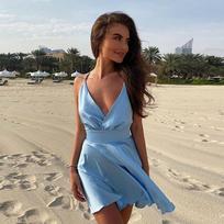 Sexy Sexy Party Night Club Wrap mini suknelė moteriška be rankovių, elegantiška trumpa suknelė su spagečių dirželiais S šviesiai mėlyna spalva