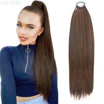 MISS WIG arklio uodega su elastingais plaukų kaklaraiščiais Ilgi tiesia uodega Priauginami sintetiniai plaukų priauginimai Elegantiški Kasdieniniam naudojimui Plaukų aksesuarai 65cm