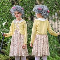 100 Mokyklos Dienų Cosplay Rinkinys Mergaitėms, Senolės Apsirengimo Kostiumas Vaikams, 100-osios Dienos Mokyklos Močiutės Perukas Aksesuarai Apranga 110 geltona