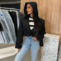 Fashion Hooded Cropped Blazer Coats for Women 2025 Spring New Long Sleeve Short Thin Jacket Female Chic Street Lady Outerwear S juoda