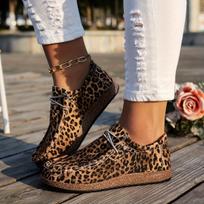 Moteriški leopardo rašto sportbačiai - Lengvi bateliai su raišteliais ir paminkštintu PU padu, kasdieniai batai moterims, madingi visų sezonų avalynė Size 36 chaki