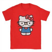 Hello Kitty Nusidėvėjęs Nerd Akinių T-shirt Vyrams Naujoviški Grynos Medvilnės Marškinėliai Apvalia Kaklo Trumpomis Rankovėmis Marškinėliai Drabužiai#Spalva(1) S juoda