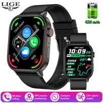 LIGE 2025 Naujas vyriškas išmanusis laikrodis Bluetooth skambučiai Sveikatos monitorius Kompasas Lauko išmanusis laikrodis silicone strap juoda
