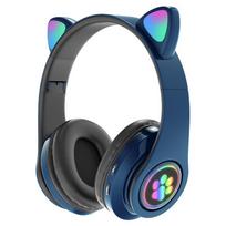 Mirksinti katės ausų Bluetooth ausinė su mikrofonu, palaikanti 3,5 mm AUX/TF kortelės atkūrimą, belaidė laisvų rankų įranga, ausinės vaikams, mergaitėms, gimtadienio dovana mėlyna