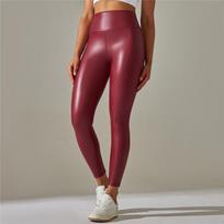 Nessaj odiniai antblauzdžiai aukštu juosmeniu Moteriškos PU odinės kelnės Sexy Push Up juodos pieštuko kelnės 2XL vyno raudonos spalvos