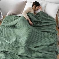 Grynos medvilnės vaflių languotas pledas Prabangus modernus užmetamas pledas Megzta plona antklodė Vienspalvis minkštas jaukus sofos uždangalas Lovatiesės Namų dekoras 150x200cm žalia