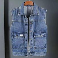 Unisex Retro Sendinto Džinso Darbo Liemenė M mėlyna