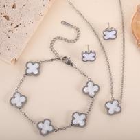 3 vnt. titano plieno dvipusis dobilas karoliai, apyrankė, auskarų rinkinys necklace+Bracelet+Earring balta