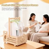 Wooden Baby Shower Basket with Wheels - Baby Clothes Storage with Handle & Gift Box 30.5x5.5x42 cm