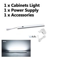 Jungiamas rinkinys nuo 220V iki DC 12V 50cm Virtuvės spinta LED šviesos rankinio šlavimo jutiklis Naktinė lempa Didelio ryškumo LED vamzdis miegamojo spintelei EU kištukas 1PCS Full Set-50CM