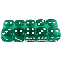 D6 Kauliukų Rinkinys 14mm Skaidrūs Kauliukai Dėlionėms Gaminti, Rankdarbiams ir Klasės Rinkinys iš 10 žalia