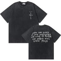 Skalbti Vintažiniai Cactus Jack Utopia Dvigubo Šono Spaudos Marškinėliai Vyrams Hip Hop Perdyta T-shirt Vyriški Mados Marškinėliai Vyriški Juodi Marškinėliai#Spalva S juoda