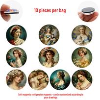 Retro Karališkojo Teismo Stiliaus Aliejinė Tapyba Mergaitė Magnetas - Krištolinio Stiklo Šaldytuvo Dekoracija 25 mm fridge magnets set of 10 (BGM716)