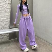 Moteriškos sportinės kelnės, didelės, Y2k, amerikietiškos senovinės hiphopo stiliaus laisvalaikio plačios sportinės kelnės, moteriškos korėjiečių gatvės drabužiai S violetinė