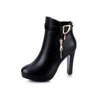 Madingi moteriški batai Rudens ankle boots moterims Plonas kulnas Užtrauktukas Atsitiktiniai moteriški batai Odiniai batai Botas Moteriški batai 35 juoda