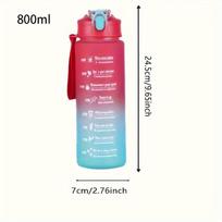 1 vnt. 800 ml talpos motyvacinis vandens butelis su laiko žymekliu, nepralaidus, su patvariu nešiojimo dirželiu, skirtas fitnesui, sporto salei, lauko sportui 800ml raudona/mėlyna