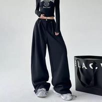 Vintažiniai platūs sportinės kelnės moterims pavasariui rudeniui gatvės drabužiai Y2K plačių klešnių kelnės kasdienės hiphopo sportinės kelnės moteriai M juoda