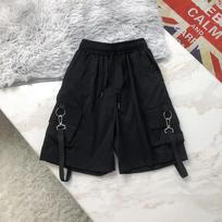 Vasaros juodi balti krovininiai šortai moterims ir vyrams Streetwear Unisex Hip Hop šortai Aukštas juosmuo laisvi platūs trumpikės L juoda