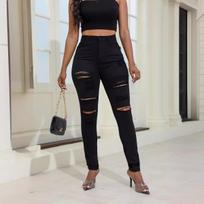 Liemeningi suplyšę džinsai moterims Aukšto liemens tamprios sėdmenis pakeliančios džinsinės kelnės Slim Fit džinsai Jeggings džinsai S juoda