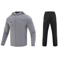 Under Armour vienspalvis džemperis su gobtuvu ir užtrauktuku bei ilgos kelnės Laisvalaikio sportinis komplektas Vyriški komplektai Pilka Juoda 23600303-014+21500737-001 L