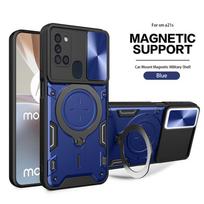 Skirta Samsung A21S dėklas Magnetinis laikiklis Žiedas Šarvuotas telefono dėklas Skirta Samsung Galaxy A21S A 21S A21 S Slankioji kameros apsauga Galinis dangtelis For Galaxy A21S mėlyna