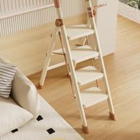 Teleskopinės A formos kopėčios: Lengvos, storesnės, nešiojamos sulankstomos kopėčios namų naudojimui Three-Step Ladder with Handrail - Cream White