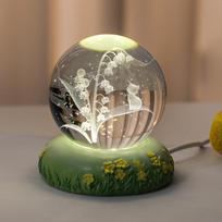 3D krištolinis rutulys, gvazdikas, gėlė, krištolinis rutulys, naktinis šviestuvas su žėrinčiais stiklo rutuliukų pagrindo ornamentais Motinos dienos gimtadienio dovana 6CM