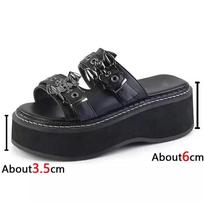 2023 Autumn European & American Platform Bat Round Toe Thick Sole Fashion Sandals for Women 38 juoda