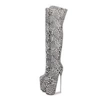 2025 New Over-knee Leopard Print Boots 19cm Steel Heels Large Size Sexy Zipper High Round Head Boots for Women high heels 43 balta