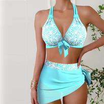 Moteriški maudymosi kostiumėliai Tankini 2 dalių maudymosi kostiumėlis Baltos linijos Atostogų maudymosi kostiumėliai Pečių petnešėlės gražiai nugarai S žalsvai mėlyna