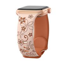 Graviruotas dirželis Apple Watch apyrankei 46mm 42mm 40mm 41mm 45mm 44mm 49mm 38mm Silikoninė Correa apyrankė iwatch Series 10 9 8 7 6 5 4 SE3 Ultra 2 42/44/45/49/46（S10） rožinė/ruda
