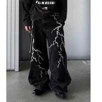 Unisex Plauti Retro Žaibo Siuvinėti Džinsai - Laisvo Tiesaus Hip Hopo Stiliaus XL juoda