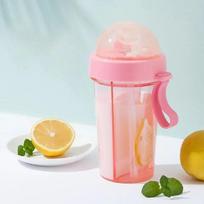 420/600 ml Dvigubas geriamasis butelis mielos mergaitės studentės lauko dvigubas šiaudų puodelis su rankena nešiojamas plastikinis vandens butelis 420m rožinė