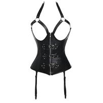 Odinis korsetas su atviru krūtinės užtrauktuku Bustier Steampunk Gothic Bustiyer seksualus apatinis trikotažas 6XL juoda