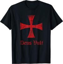 Nelaimės ištikti Deus Vult Knights Tamplierių kryžiaus kryžiuočių unisex marškinėliai S