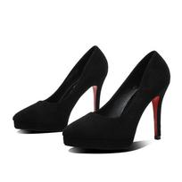 Moteriški 10 cm 12 cm aukštakulniai 2 cm platforminiai pompos naktinis klubas „Sude Flock Black Lady“ itin ploni aukštakulniai, raudoni apatiniai „Catwalk“ batai 33