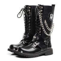 Vyriški Mados Motociklininko Batai Vidutinio Blauzdos Ilgio Batai Gotikiniai Su Diržais Punk Batai Vyriški Batai Aukštakulniai Laisvalaikio Batai Zapatos Hombre 37 juoda