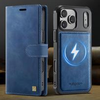 Nuimamas magnetinis odinis knygutės tipo telefono piniginės dėklas su stoveliu Magsafe iPhone 17 16 15 12 Pro Max Samsung S25 Plus S24 Ultra kortelių laikiklis Samsung Galaxy S25 FE mėlyna