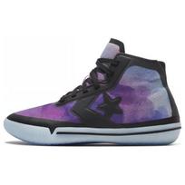 Converse All Star Pro BB Comfortable and Versatile Mid-Top Basketball Shoes Unisex Black and Purple 35