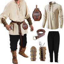 Helovino pamišęs vyriškų renesanso kostiumų rinkinys + priedai Viduramžių piratų marškinėlių „Cosplay“ rinkinys XXL