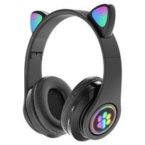 CVC6.0 belaidės ausinės Mielos katės ausinės ausinės su mažu delsimu HiFi stereo muzika su mikrofonu švytinčios ausinės vaikams juoda