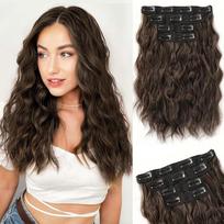 MISS WIG Sintetiniai 4 vnt. prisegami plaukų priauginimai, trumpi, paplūdimio banguoti plaukų priauginimai, nematomi nėriniai, natūralūs minkšti plaukų priauginimai moterims 35cm