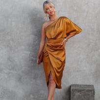 Vakarėlių naktinis atlasas Seksuali moteriška suknelė Vasarinė trumpomis rankovėmis Bodycon Silk Suknelė Bandage Elegantiškos ant peties suknelės 20075 S oranžinė