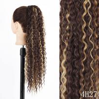 XINRAN Long Curly Clip In Ponytail Plaukų priauginimas Natūralūs sintetiniai blondinai sutraukiami ponio uodegos kirpimai afro moterims 24inches