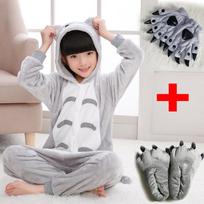Kigurumi Vaikams Vaikams Totoro Pižamos Žiemos Flanelė Šilti Miegrūnai Berniukams Mergaitėms Gyvūniniai Kombinezonai Su batais Pirštinės pilkos 8T