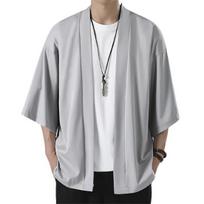 Vyriški marškiniai kimono japoniško stiliaus vienspalviai samurajų kostiumai azijietiški drabužiai, trijų ketvirčių megztinis Vyriški marškiniai švarkas L balta
